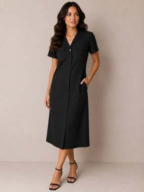 Mary McFadden Collection Black Button Front Midi Shirt Dress Size 6
B161JC